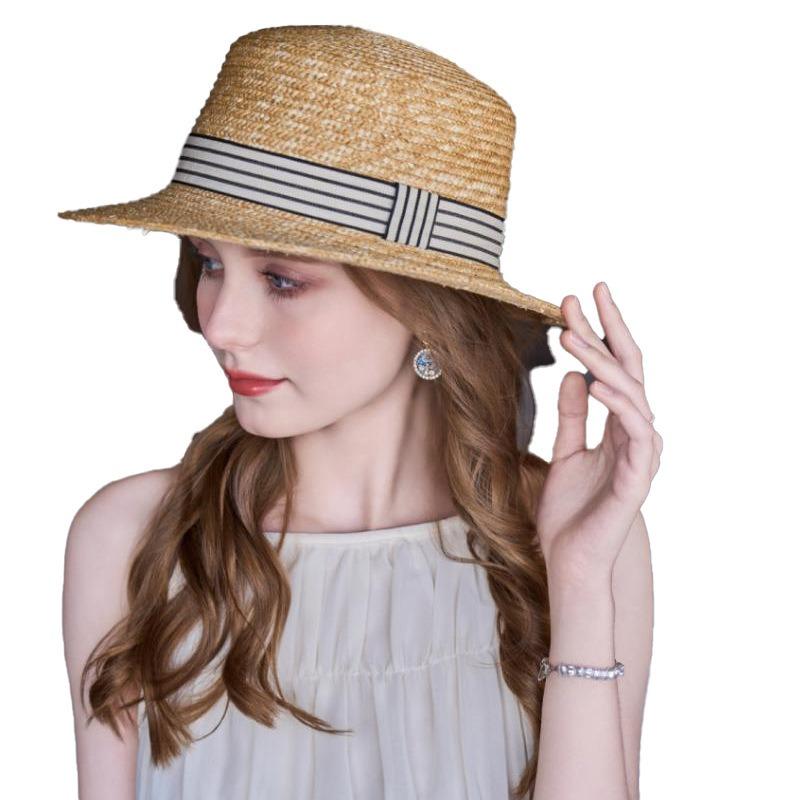 New straw hat women's summer sunscreen sun hat fashion travel flat top straw hat outdoor breathable sunscreen hat