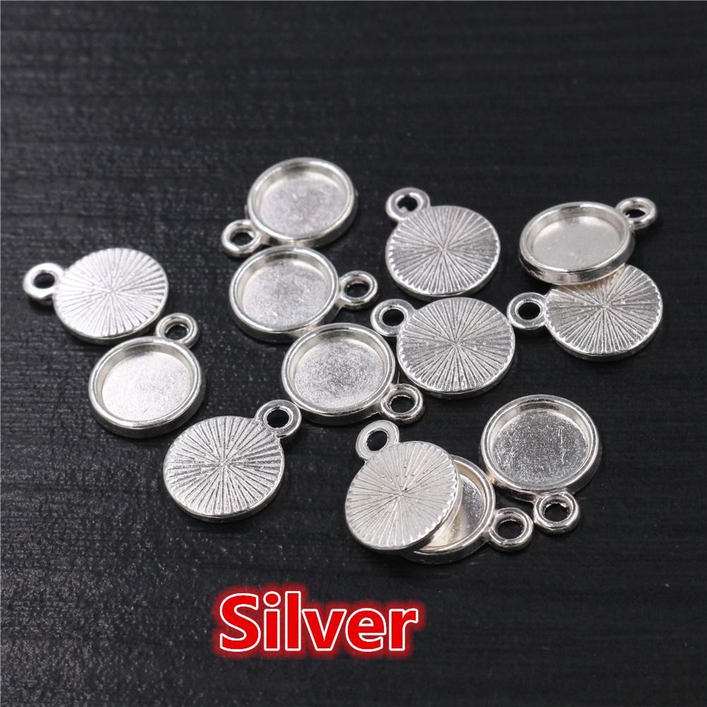 50pcs 8 10mm Inner Size Classic 7 Colors Plated One Sided Single Hanging Simple Style Cabochon Base Setting Charms Pendant