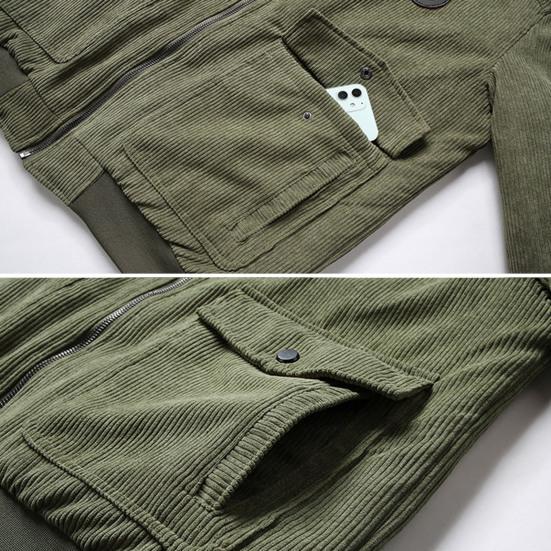 Men Autumn Winter Solid Color Jacket Lapel Long Sleeve Flap Pockets Zipper