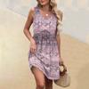 Women's Summer V-neck Casual Beach Vacation Style Vintage Print Sleeveless Splicing Dresses
