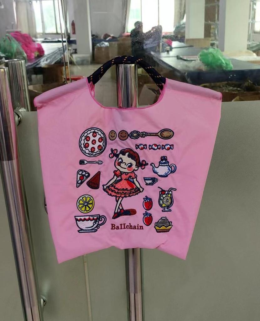 Eco-Friendly Handmade Japanese-Style Embroidered Flower Nylon Tote Bag