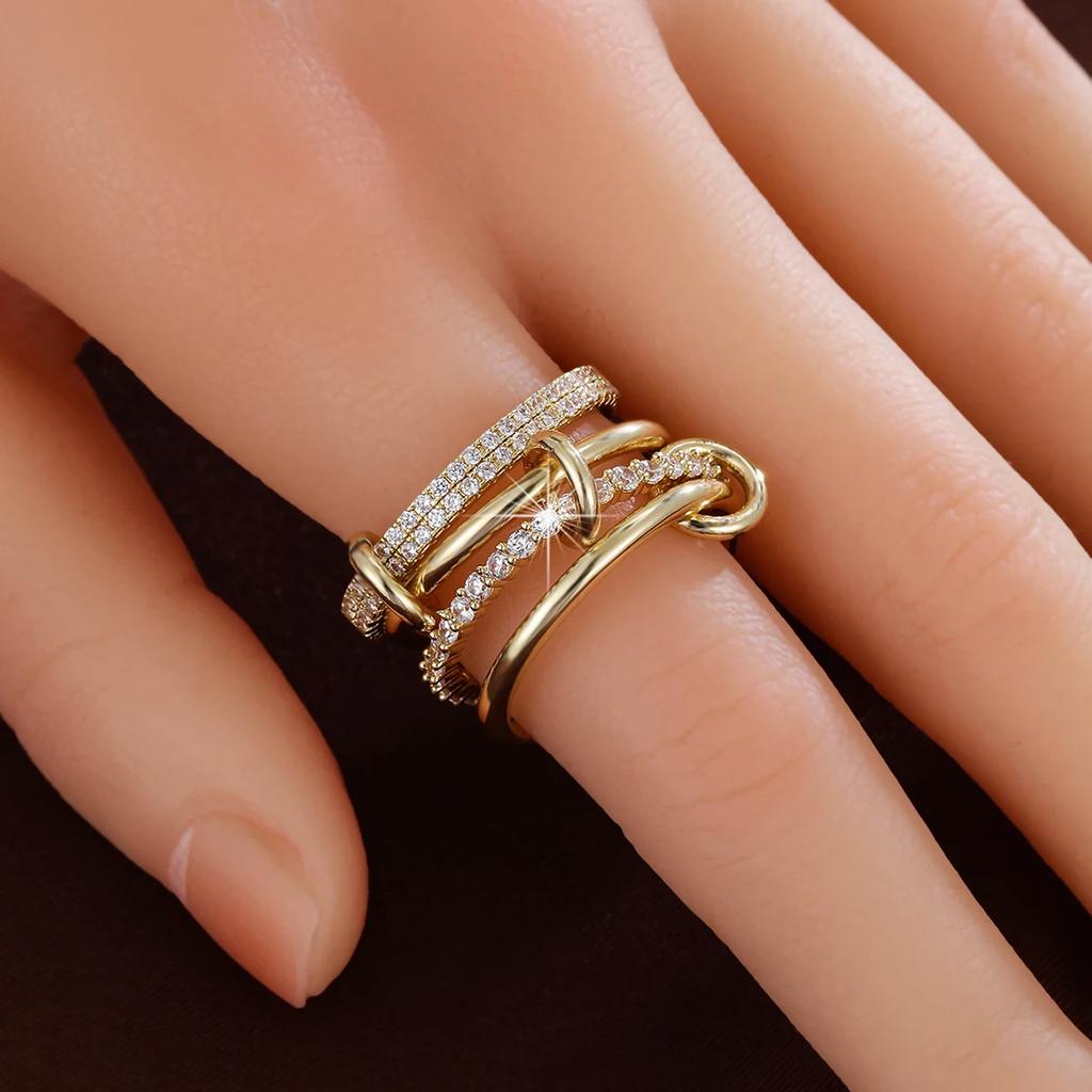 Four-piece Synthetic Zirconia Copper Ring for Women Stacking Finger Jewelry Accessories