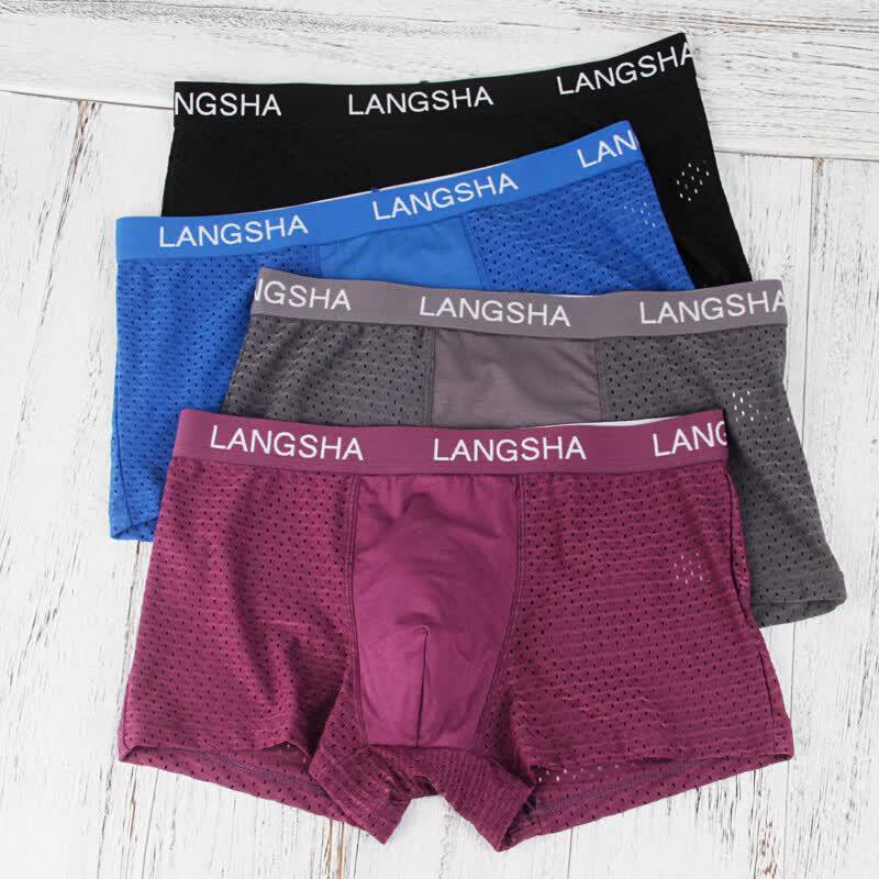 Langsha Men's Ice Silk Mesh Breathable Boxer Briefs (2-Pack)