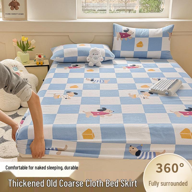 Thickened Coarse Cotton Printed Fitted Sheet Set: Non-Slip, Stain-Resistant, Fully Enclosed Mattress Protector, Three-Piece.