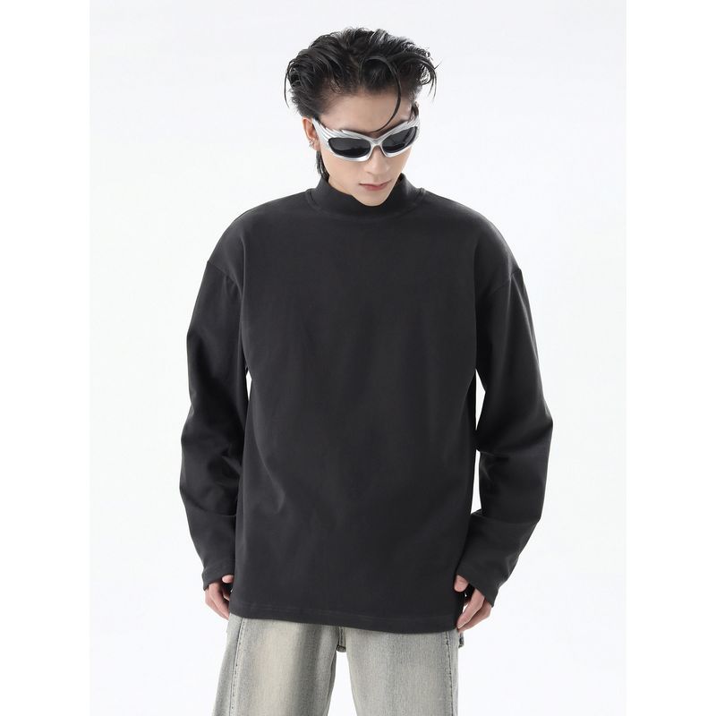 51 Hip Hop BF American Street Thickened Mock Neck Hoodie Men's Fall and Winter Self-Heating Dralon Long Sleeves Bottoming Shirt Tops