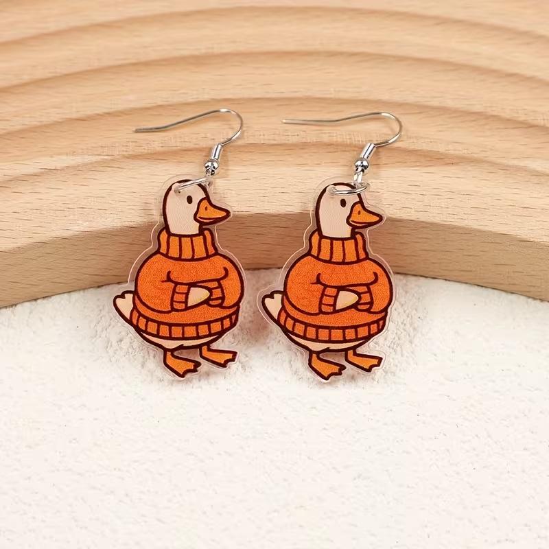 Cross-border, new cute little duck earrings flat acrylic fun cartoon Thanksgiving duck earrings