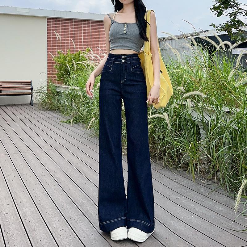 

Women s High-Waisted Denim Blue Micro-Flare Jeans - Non-Fading, Slimming, Slim-Fit Wide-Leg Pants for Spring and Autumn 2025. Large
