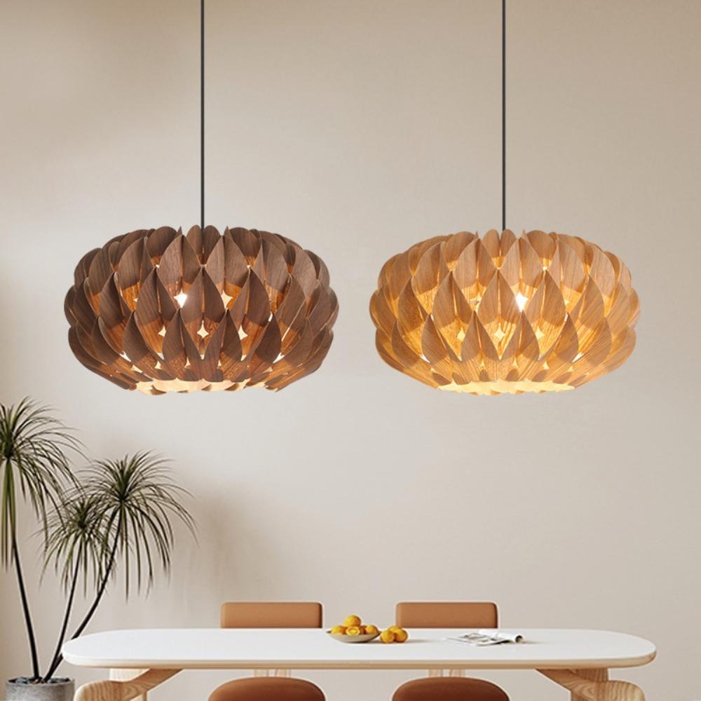40CM Nordic Modern Style Pendant Light Ball Shade Wooden Pendant Lamp for Dining Living Room Indoor Home Decor E27 LED Lamp