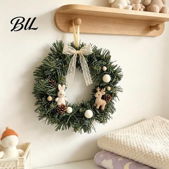 Natural Look Pine Wreath Artificial Norfolk for Front Door, Christmas Faux Greenery Needle DIY Base Wreath, Winter Farmhouse Holiday Hanging