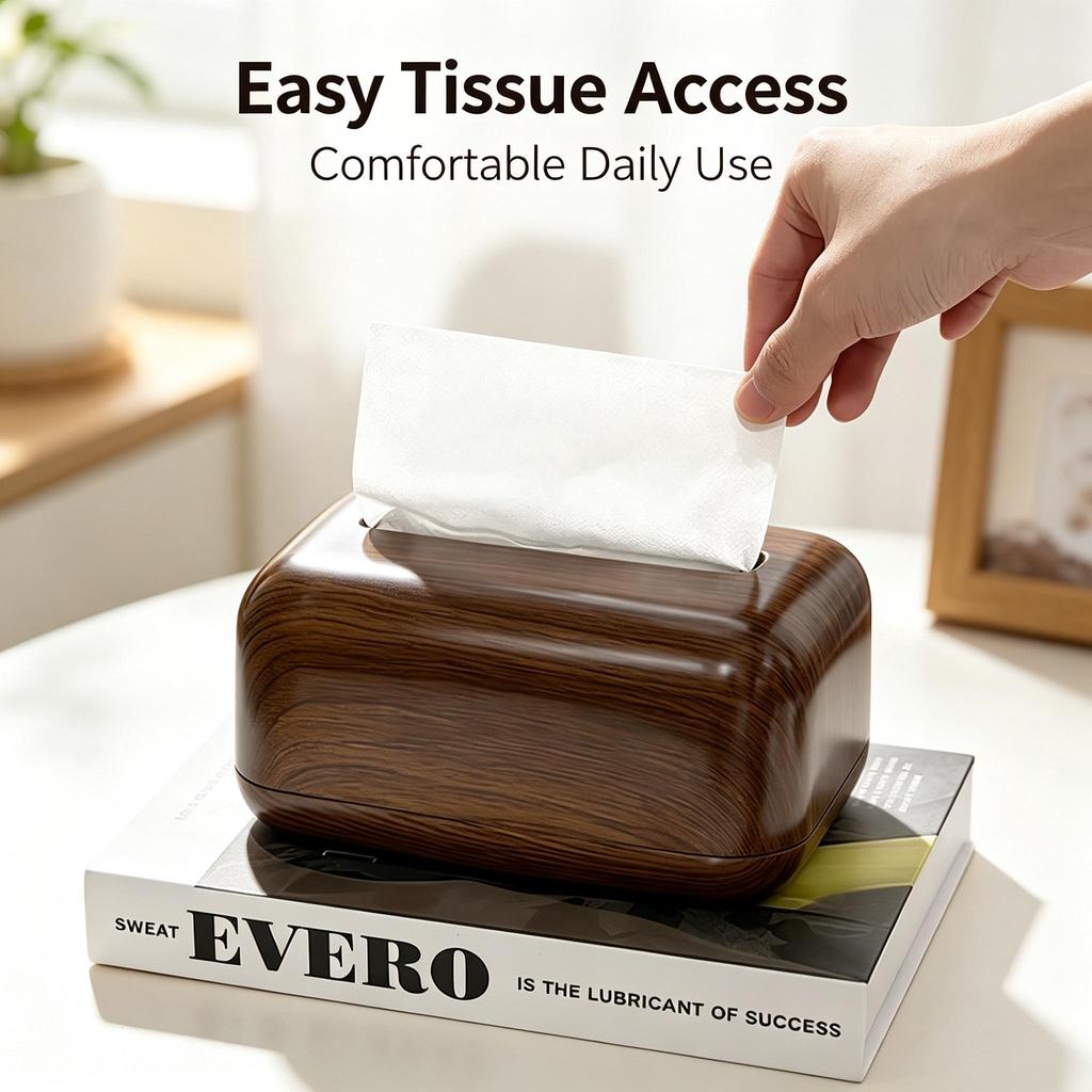 Vintage Wood‑Grain Tissue Box Decor Desktop Napkin Container for Living Room