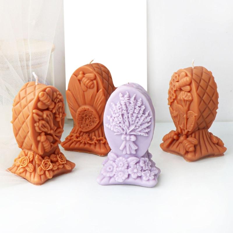 Creative Resin Candle Molds Decorative  Bees Flower Relief Candle Silicone Mold for Candle Making Supplies