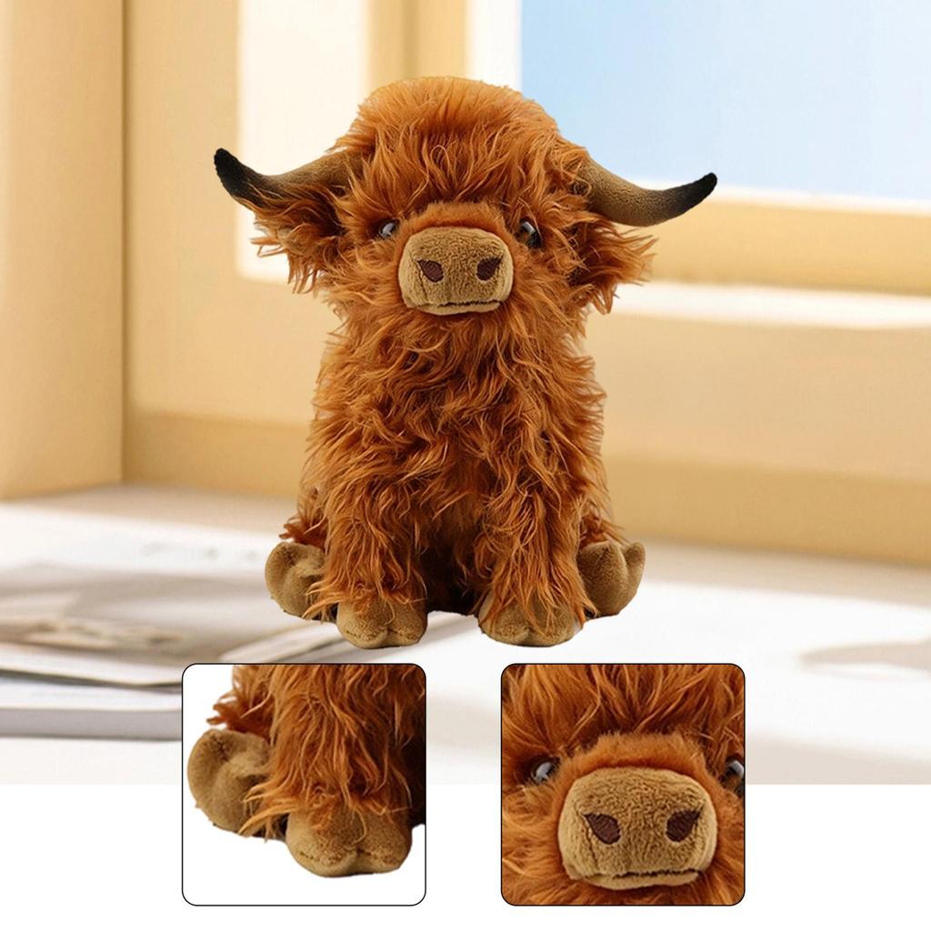 Plush Highland Cow Doll Snuggling Hugging Sofa Ornament Birthday Gifts Teens brown