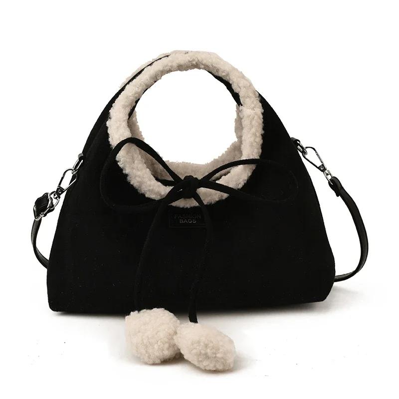 

Autumn/winter Solid Color Faux Suede Shoulder Bags 2026 Bow Cute Women s Handbags Christmas Gift Giving Fashi Bags