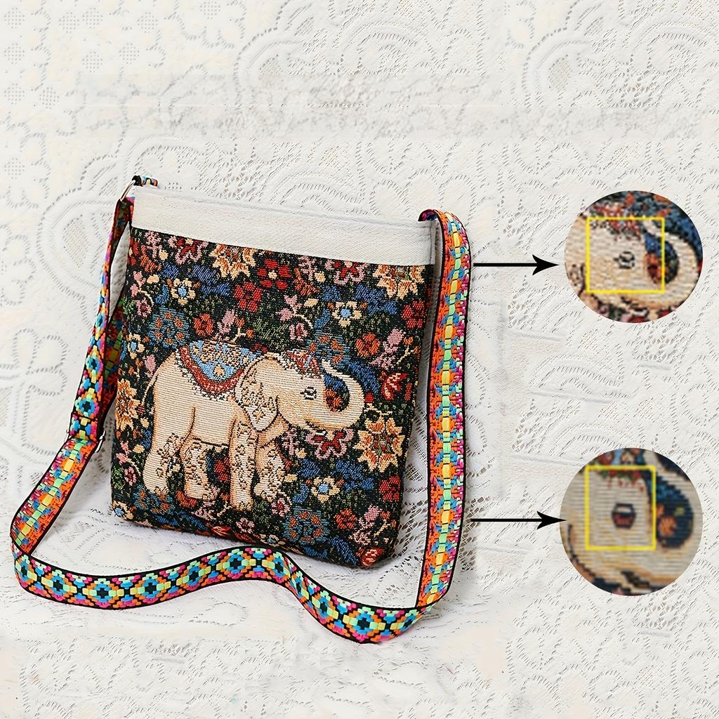 Classic Textured Elephant Pattern Shoulder Bag, Crossbody Bag For Women