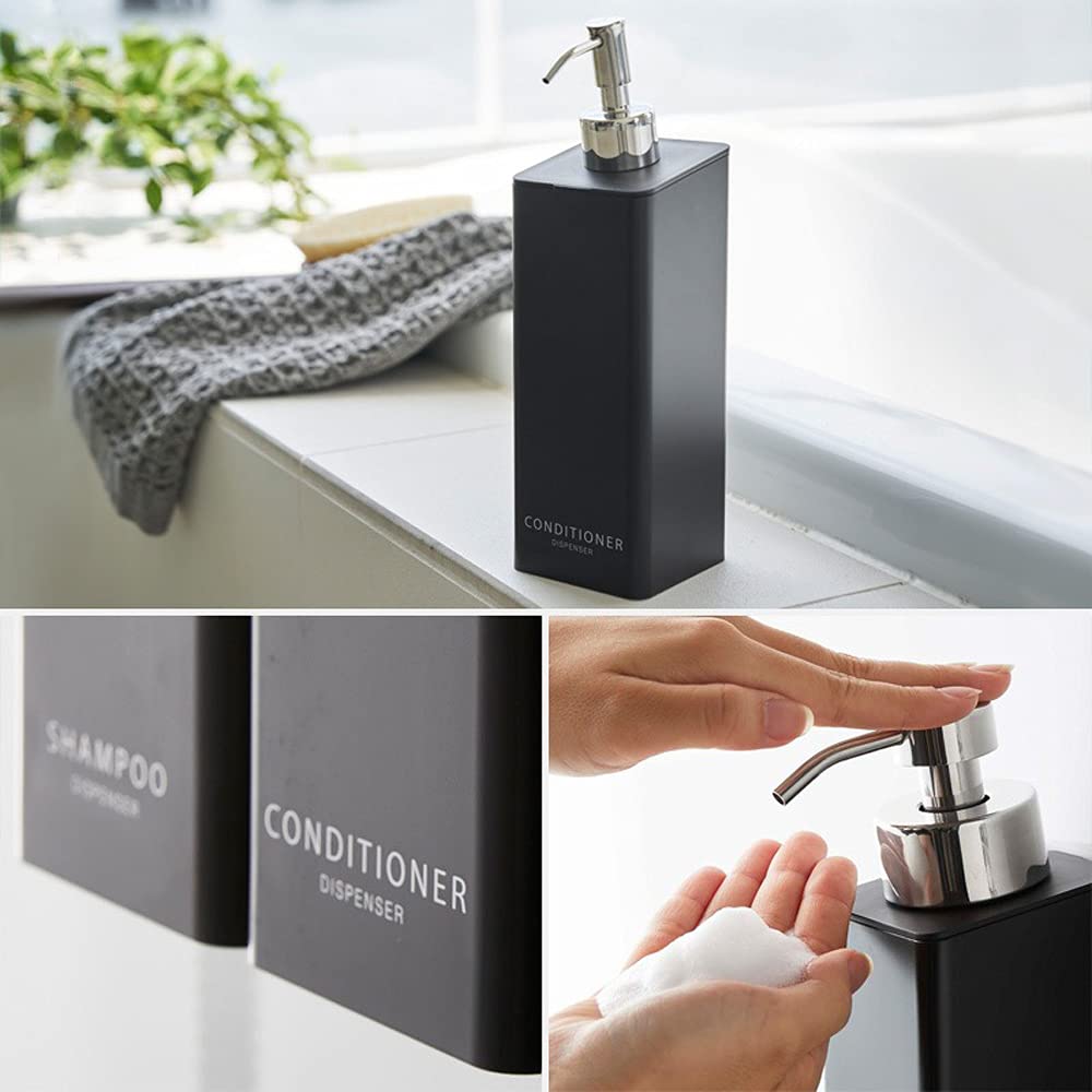 Yamazaki Magnetyczny Zestaw Piankowy Wieża 4261 Dwukierunkowy Dozownik, 3, Wkład do Szamponu/Odżywki, Czarny, 5211, 4259,