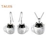 Women Necklace Hook Earrings Black Cat in Cup Shape Adjustable Necklace Birthday Anniversary Gift Alloy Neck Ear Jewelry for Daily Wear Parties