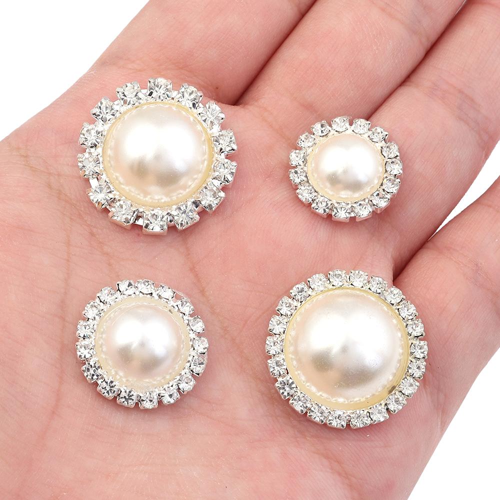 10pcs Rhinestone Imitation Pearl Flower Disc Shiny Half Round Loose Beads For DIY Crafts Clothing Sewing Jewelry Making Supplies