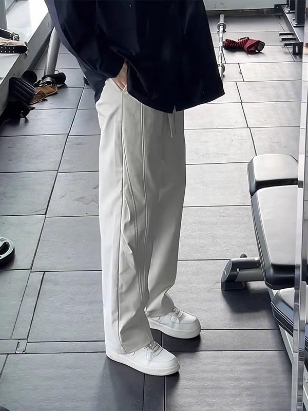 Men's Off-White Quick-Dry Nylon Diagonal Work Pants - American Style Autumn Hiking Parachute Pants