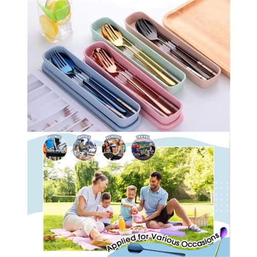 Stainless Steel Spoon, Fork, and Chopsticks Set for Lunchboxes, Hygienic, Durable, and Stylish, Includes a Wheat Container, Portable, and Available in