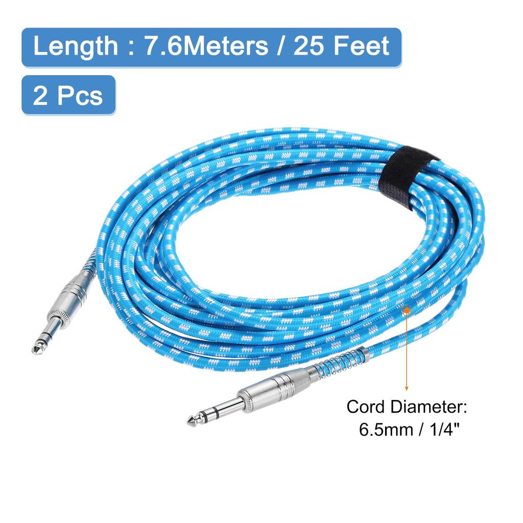 Uxcell 2-Pack Guitar Instrument Cable, 25 Feet 14" To 14" Straight To Straight Angled Electric Guitar Jack Cable Wire for Guitar and Bass, White and