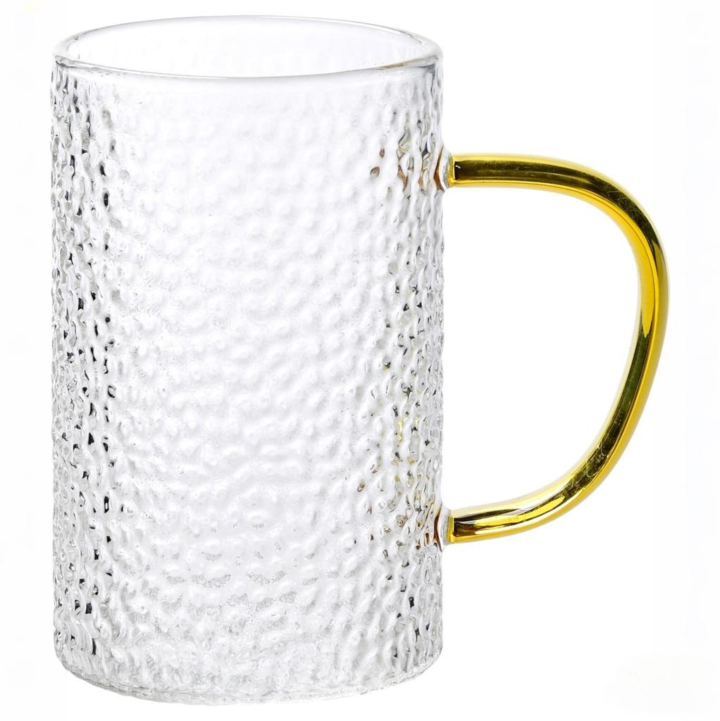 Heat-Resistant Hammered Glass Mug with Handle for Milk, Coffee, and Flower Tea