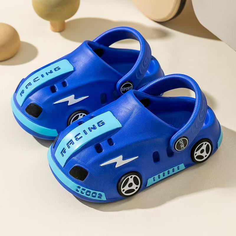 

Новые мужские и детские мини-крутые тапочки летние автомобильные мультяшные с сумкой на голове мягкая подошва легкие ЭВА нескользящие дырочные туфли 28-29 inner length CM