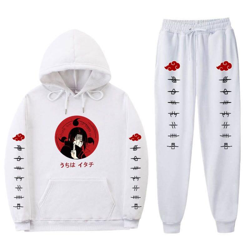 Mens Naruto Inspired Fleece-Lined Hooded Sweatshirt Jogger Set Casual Sportswear Winter