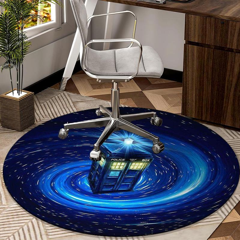 Police Box Time Travel Round Carpet Chair Cushion Round Entryway Rug, Soft Round Rugs for Living Room, Bedroom, Circle Carpet Decor Gifts
