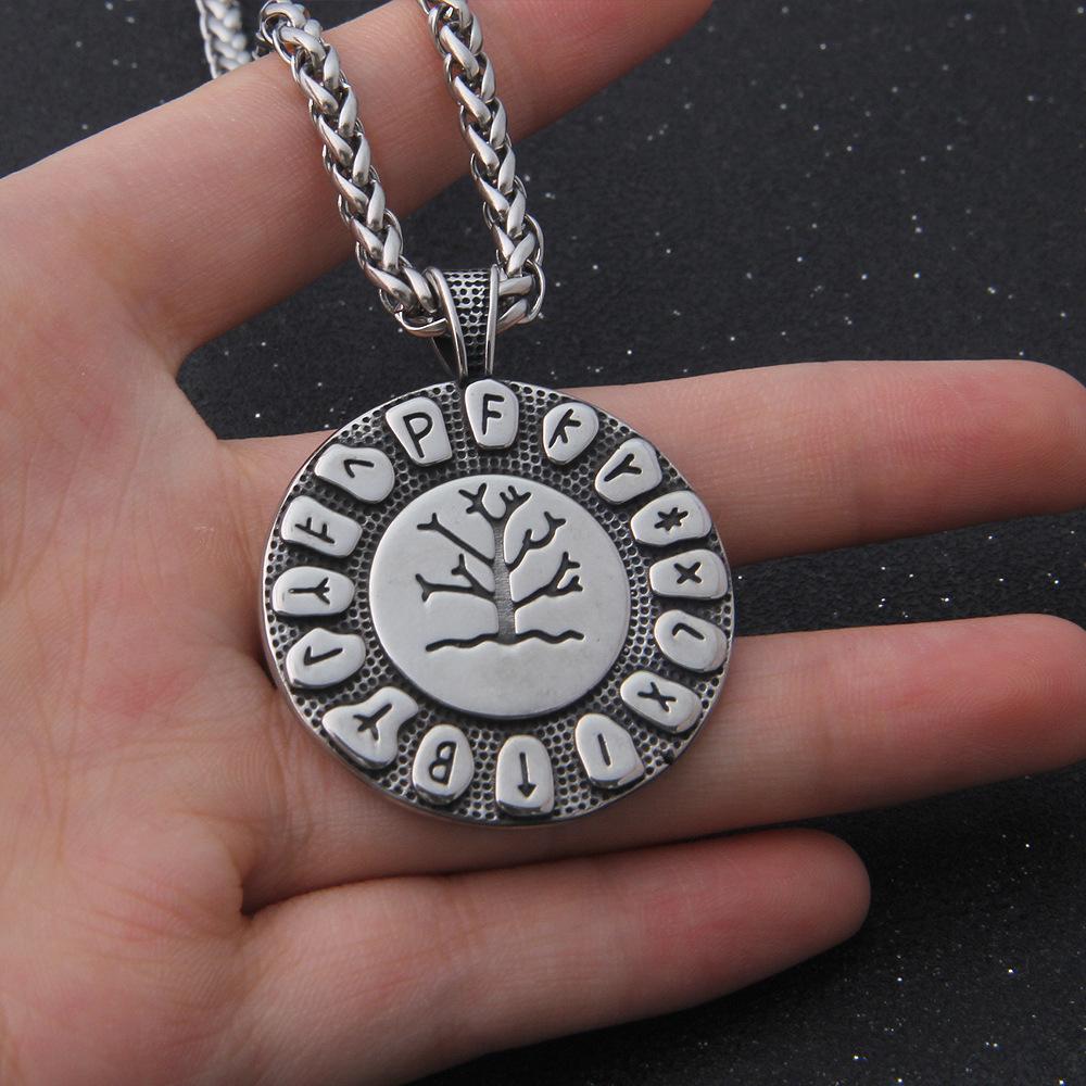 Vintage Round Tree of Life Viking Rune Pendant Necklace Charm Men'S Necklace Fashion Hip Hop Punk Accessories Jewelry
