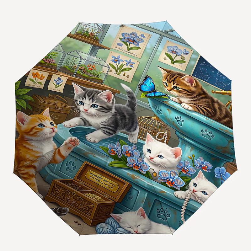 

1PC Kittens, Conservatory Umbrella-8-Rib Reinforced, Automatic Open, Lightweight & Durable, Fashion Accessory for Outdoor, Beach L0404