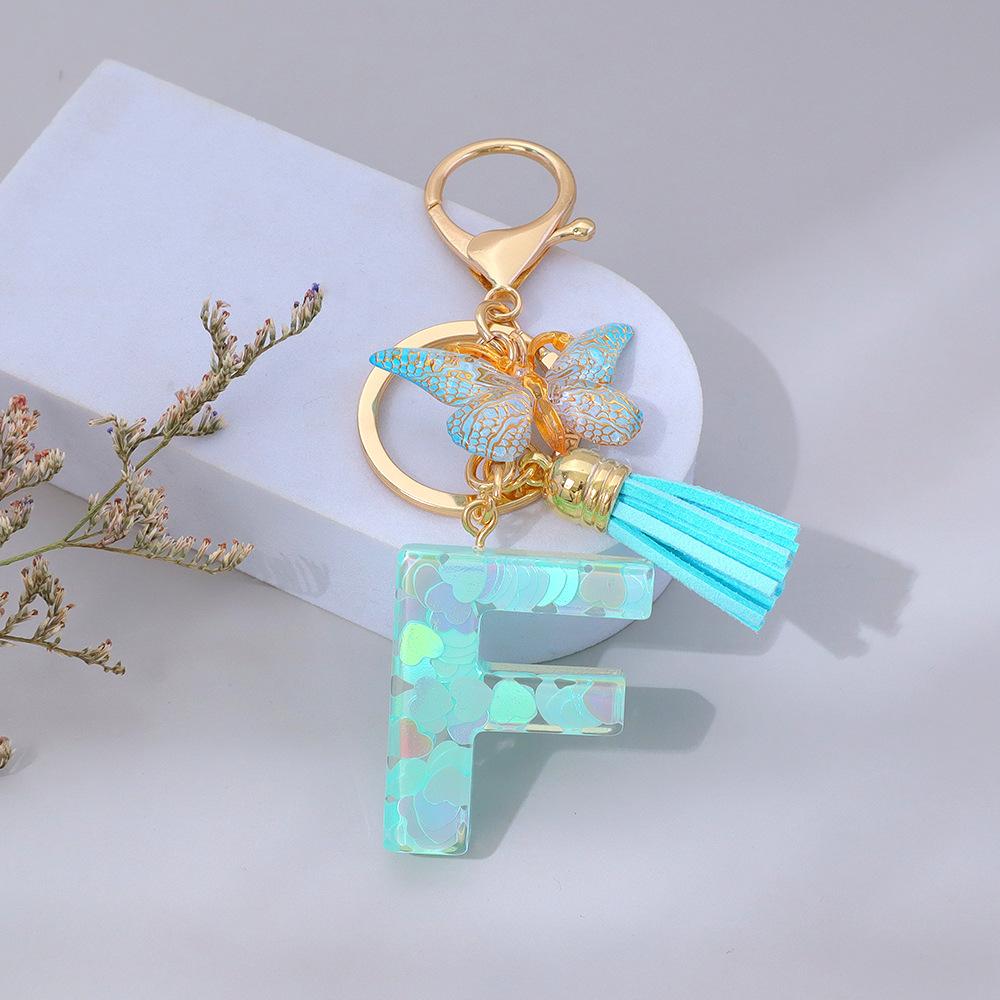 

Green Heart Sequined Letter Keychain, English Letter Name Pendant, Bag Charm One Size