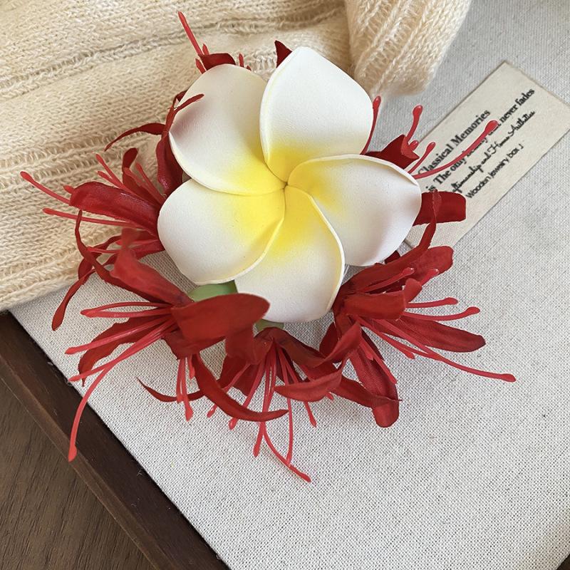 Fairy Chiffon Pearl Flower Tassel Hair Clip - Vacation Style Duckbill Bangs Accessory