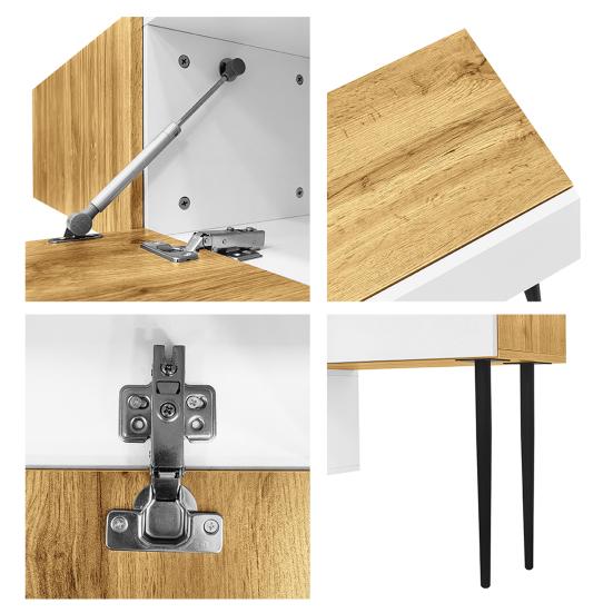 Modern TV Cabinet with Adjustable Length, Modular 2-Piece Design, Wood Look, Matt White, Black Metal Legs, Multifunctional Living Room