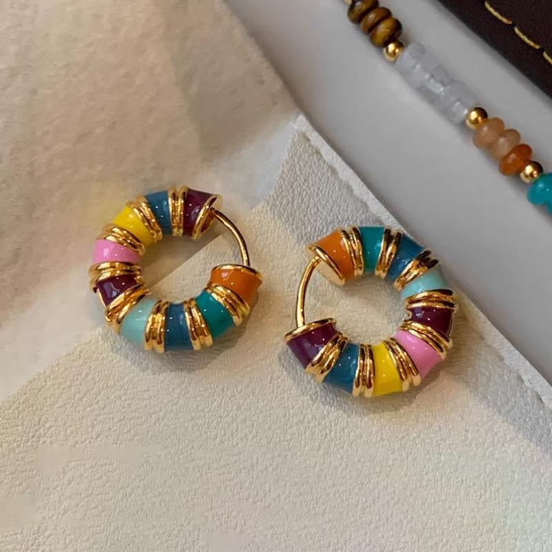 Seven-coloured Enamel Drip Glaze Earrings Heavy-duty Design Heavy Fashion Senior Sense Earrings Trendy Gift Elegant Lady's Accessories Classic Jewelry