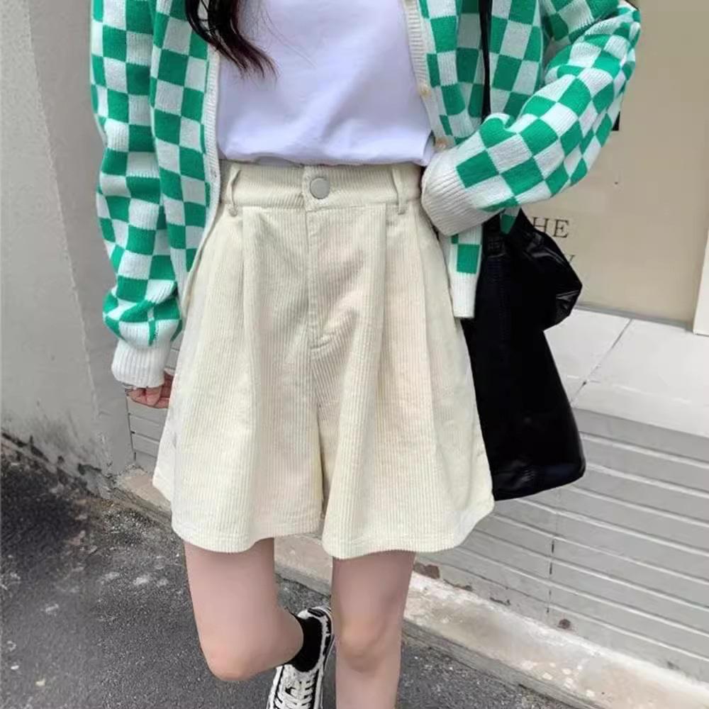 

Women s High Waist Wide Leg Corduroy Shorts - Coffee, Petite, Autumn Collection XXXXL