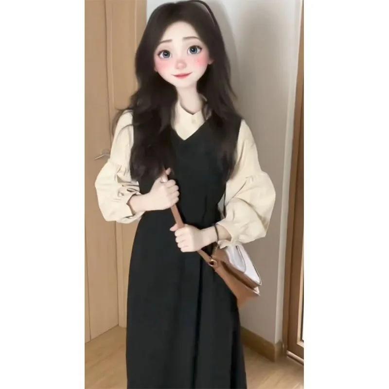 Strap Skirt Two-piece Women's Clothing Autumn and Winter Clothing New Suit Skirt Small Age-reducing Dress