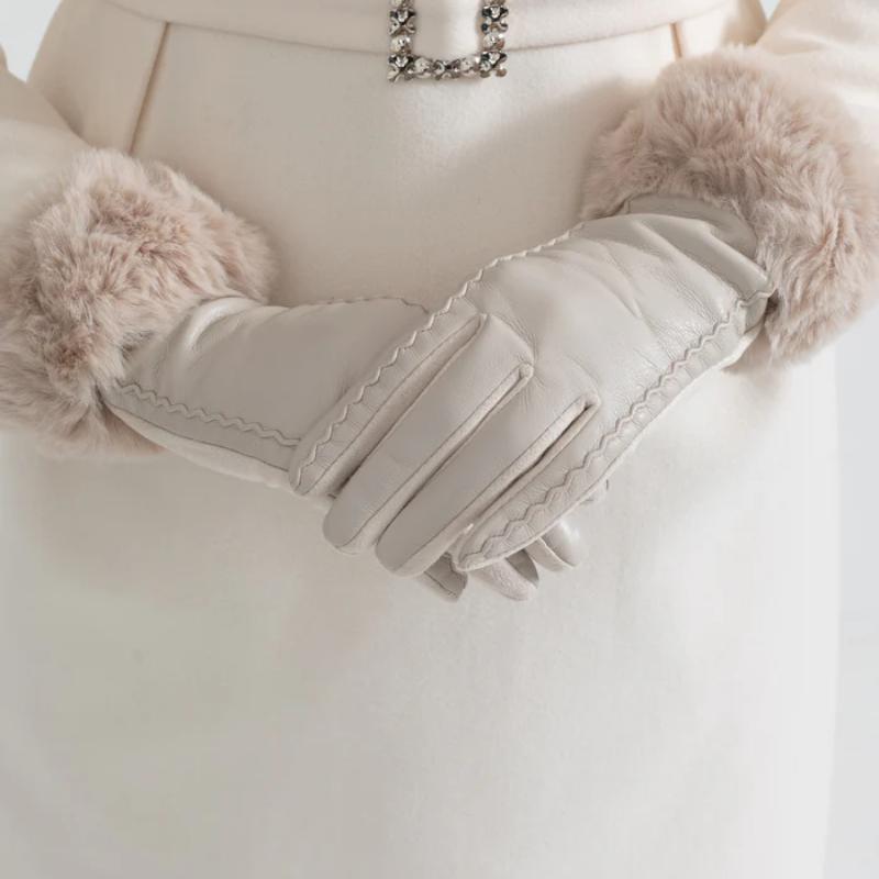 Warm Gloves Winter Leather Women's Gloves Outdoor Cold Winter Gloves with Fur Cuffs for Women