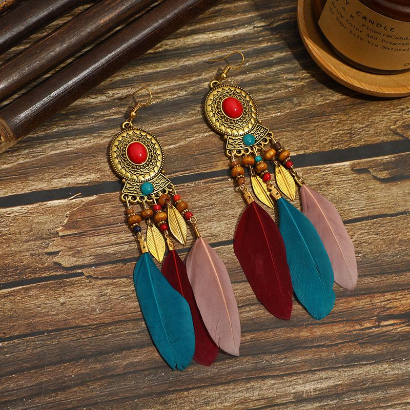 Bohemian Long Tassel Feather Earrings - Trendy Douyin-Inspired Design for Women