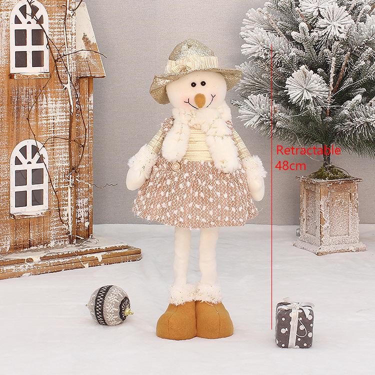 Off-gold fabric sitting retractable old man snowman doll light-colored Christmas ornament ornament