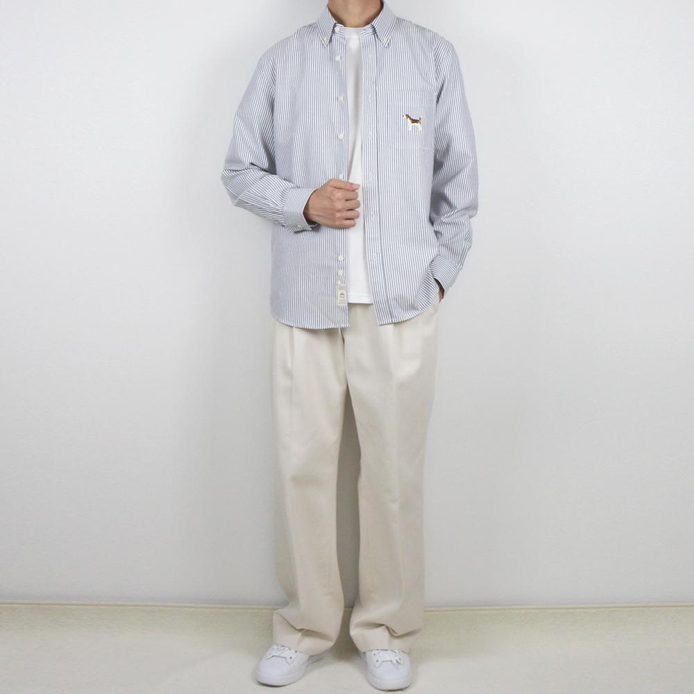 The Shirt Studio Dog Wappen Loose Fit Cotton Blend Oxford Navy Striped Button-Down Shirt 95