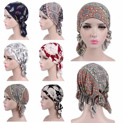 Başörtüsü Moda Rahat Çiçek Desenli Türban Kemoterapi Şapkası Kadın Ulusal Rüzgar Pamuklu Şapka Bandana