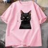 Smoking Cat TShirt Unisex Funny Y2K Vintage Trendy Streetwear Graphic T Shirt Edgy Cat Lover Tshirt Round Neck Short Sleeved Tee