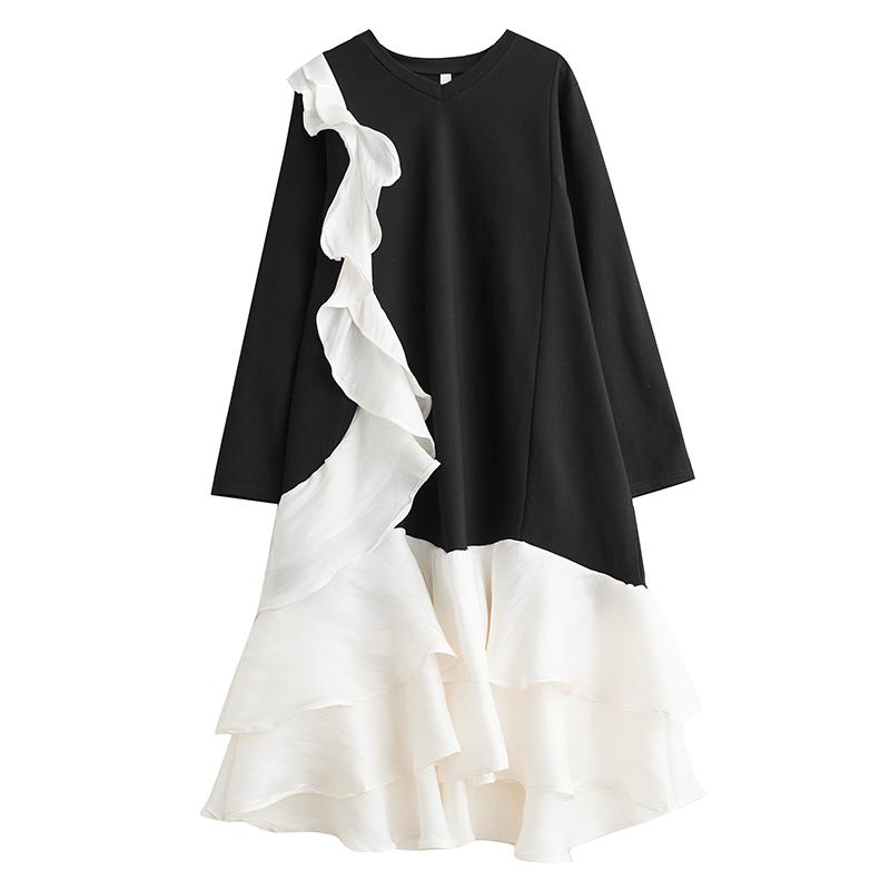 Long Sleeve Plus Size Cotton Vintage Ruffle New In Dresses for Women Casual Loose Spring Autumn Dress