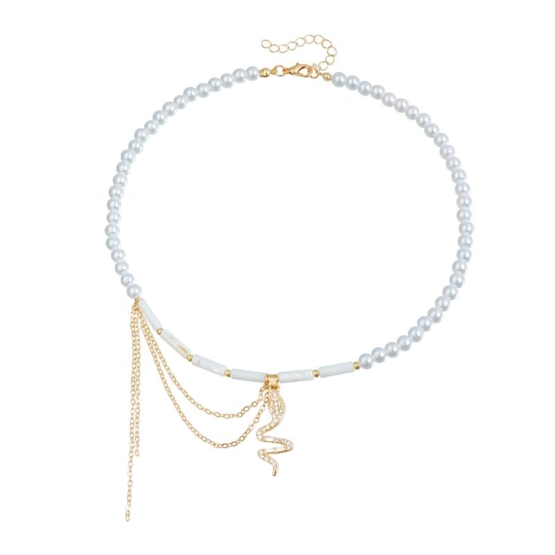 Snake Beaded Necklace Unique Neck Jewelry Snake Pendant Necklace Alloy Texture Fashion Necklace for Fashion Ladies 1