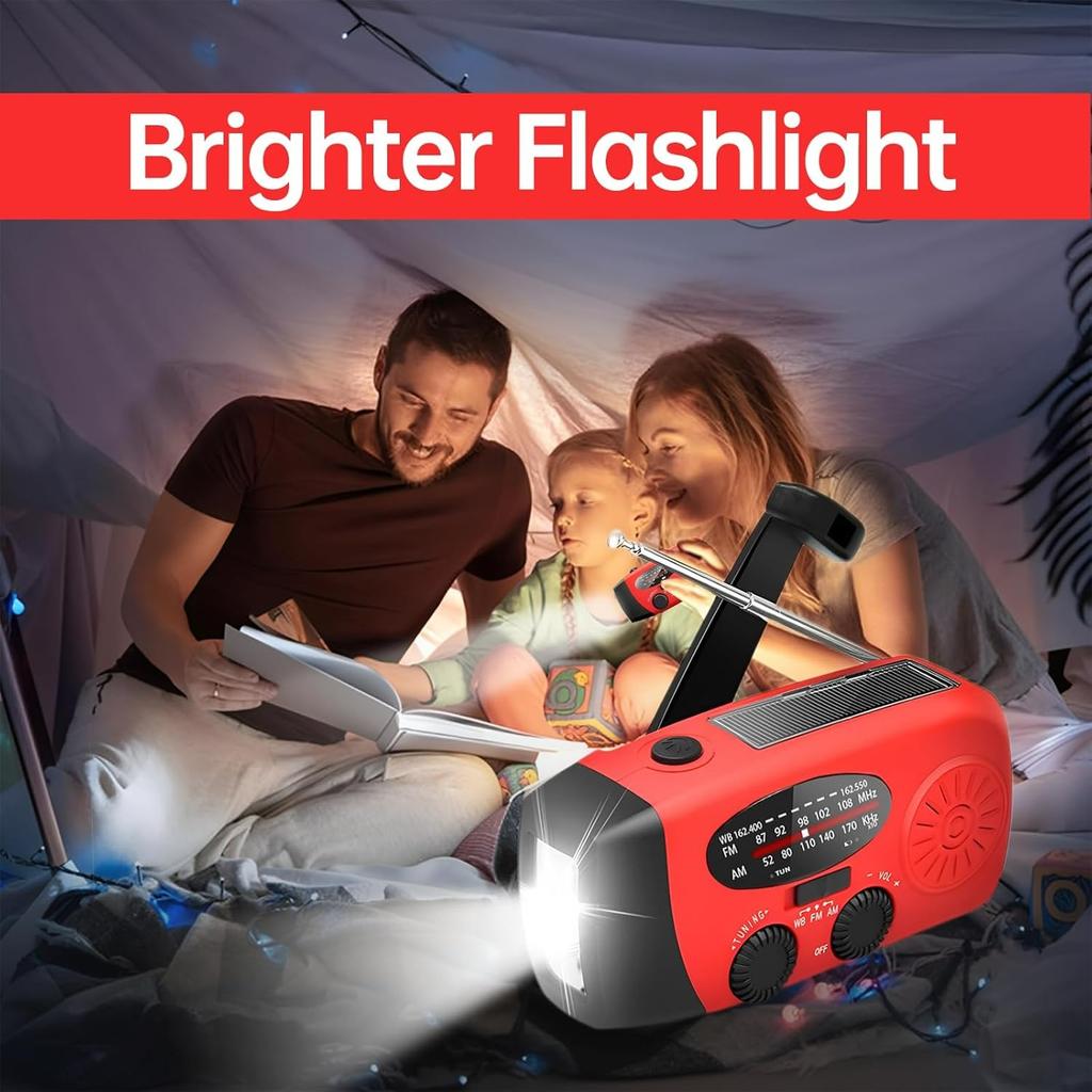 Solar Hand Crank Emergency Weather Radio,NOAA/AM/FM Portable Radio with 3 LED Flashlight 2000mAh Power Bank Cellphone Charger