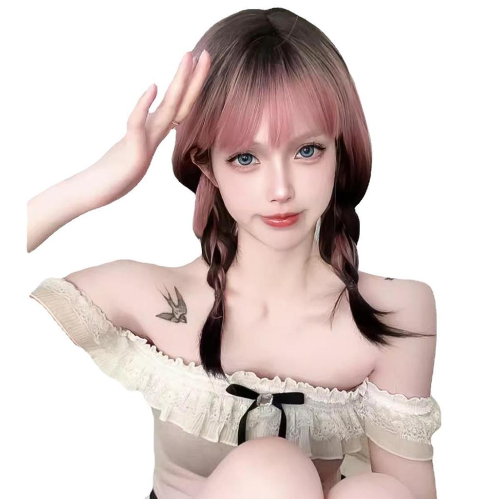 Pink Ombre Long Hair Wig with Natural Seamless Cap – Skirt Hem Style for Women and Girls