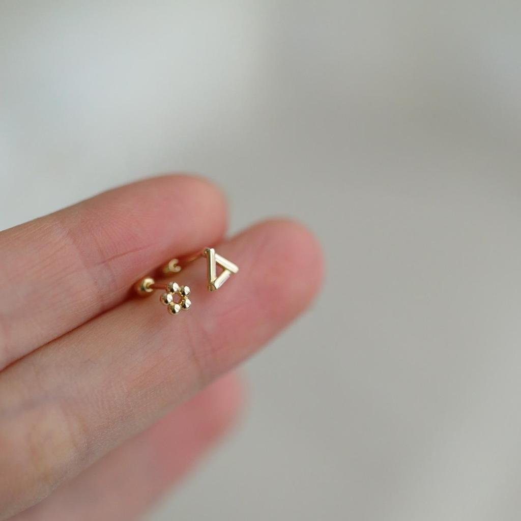 Exquisite S925 Sterling Silver Triangle Openwork Flower Screw Earrings