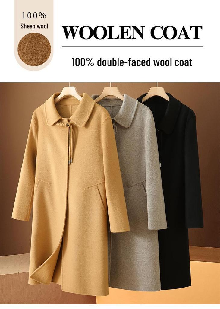2024 Autumn/Winter Women's Double-Sided Wool Coat: Mid-Length, Stylish Lapel, New Chinese Style, Fashionable Australian Wool