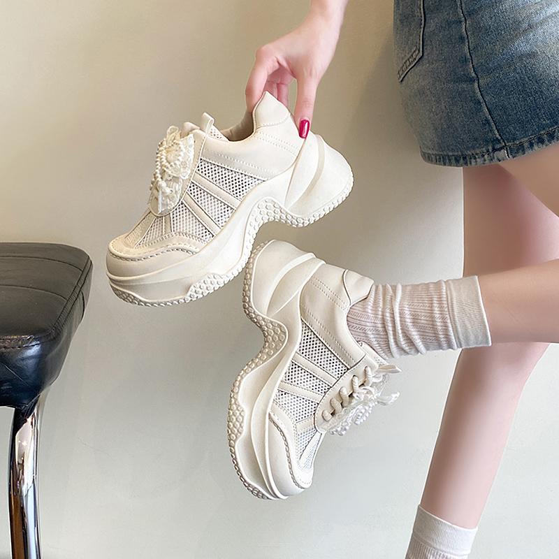 Fashion Summer Hollow Out Thick Bottom Vulcanized Shoes Woman Chunky Platform White Sneakers Women Comfortable Lace Up Sports Shoes