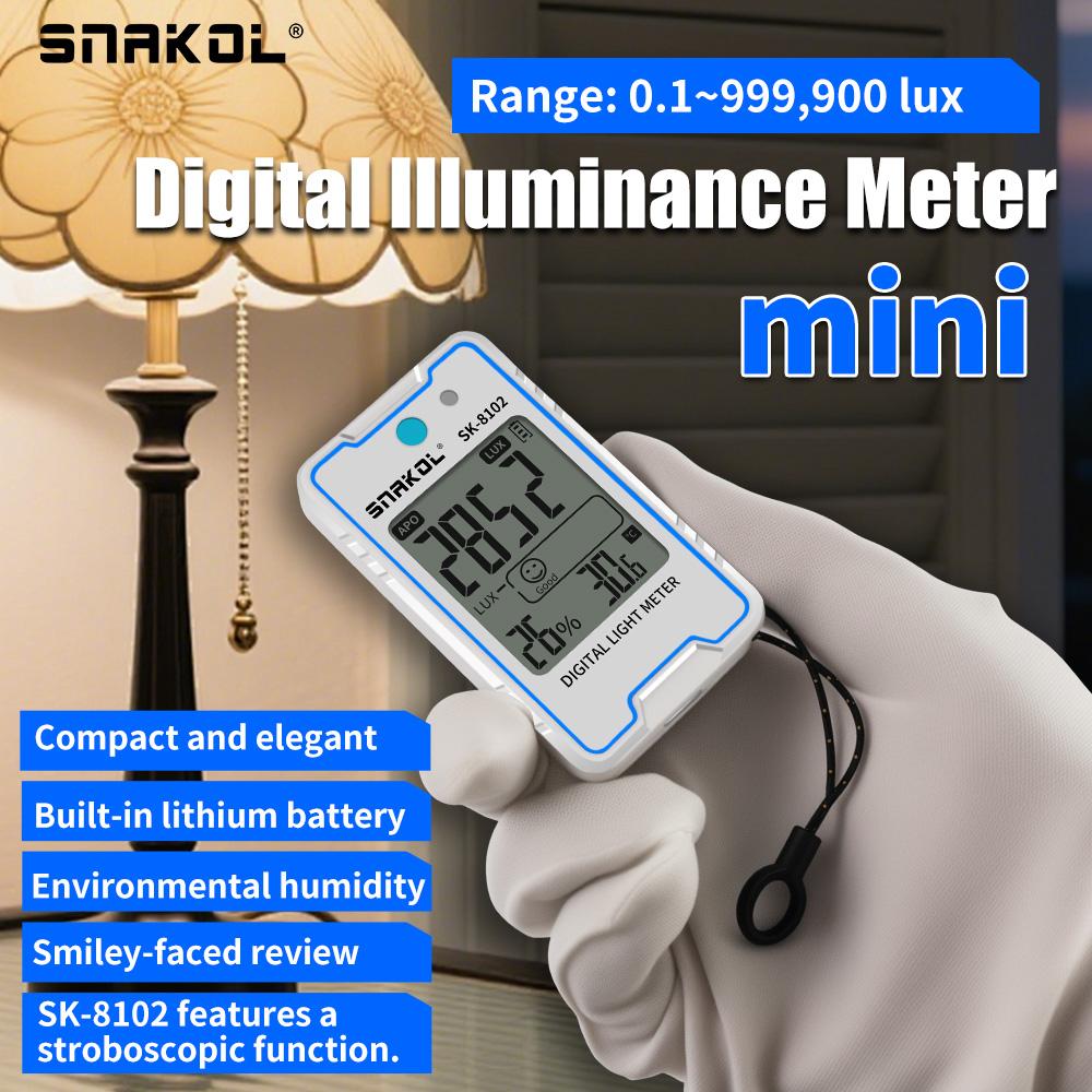SNAKOL SK-8100/8101/8102 Mini Digital Lux Meter with Temperature and Humidity Monitoring Type-C Charging Portable Lux Meter